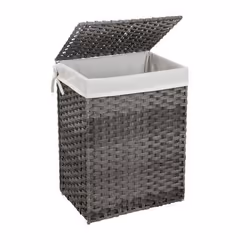 Songmics Panier à linge tissé gris, 90 L, Rectangulaire, Coton, Fer, Plastique, Gris, Gris, Plastique
