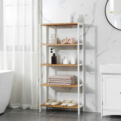 Tagère Salle de Bain à 5 Niveaux, Support Cuisine en Bambou, 9 Hauteurs Réglables, Présentoir Multifonctionnel pour Salon, 60 x 26 x 130 cm,