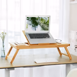 Description générale Transformez votre expérience de travail avec cette table de lit pliable et inclinable en bambou, idéale  ...