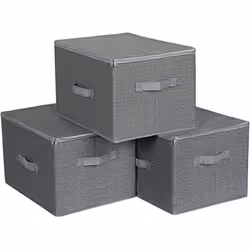 Découvrez nos Boîtes de rangement grises pliables avec poignées et couvercle pour organiser vos dressing, vos dessous de lit  ...