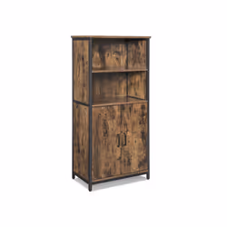 Vasagle LSC66BX, Placard de rangement, Colonne, Armoire murale, 4 étagères, 2 portes(s), Noir, Marron