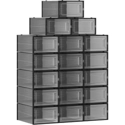 Songmics - Boîtes à Chaussures, Lot de 18, Rangement Chaussures, Pliable, pour Pointure Jusqu'à 44, Transparent et Noir LSP18SBKV1