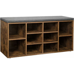 Vasagle - Banc à Chaussures, Étagère à Chaussures, Meuble de Rangement, 10 Compartiments, Organisateur, avec Coussin, pour entrée, 104 x 30 x 48 cm,