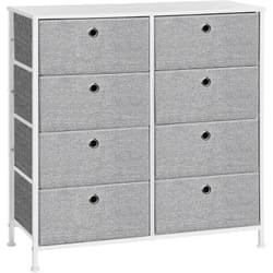 Commode avec 8 Tiroirs en Tissu, 30 x 80 x 81,5 cm (p x l x h), avec Cadre Métallique, Plateau, Gris Clair et Blanc - Songmics