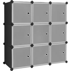 Meuble de Rangement Modulable, 9 Compartiments, Étagère en Plastique, avec Portes, pour Vêtements, Chaussures, Jouets, Livres, Assemblage Facile,