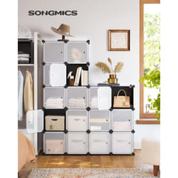 Meuble de Rangement Modulable, 16 Compartiments, Étagère en Plastique, avec Portes, pour Vêtements, Chaussures, Jouets, Livres, Assemblage Facile,