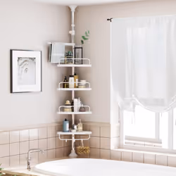 Description générale Découvrez notre étagère d'angle de douche télescopique avec 4 plateaux, 3 crochets et 1 porte-serviettes ...