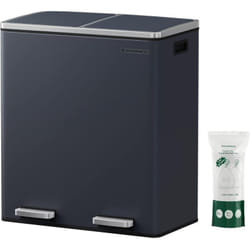Songmics - Poubelle à Double Compartiment 2 x 30L, avec 15 Sacs Poubelles, Pédales en Métal, 2 Seaux Intérieurs en Plastique, Couvercles, Poignées,