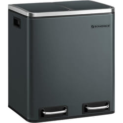 SONGMICS Poubelle en métal 30L Poubelle à Double Compartiment 2 x 15L avec seaux intérieurs et poignées Gris Anthracite LTB30GS
