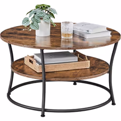 Description générale Cette table basse au design industriel unique se compose de deux plateaux ronds en brun rustique, souten ...