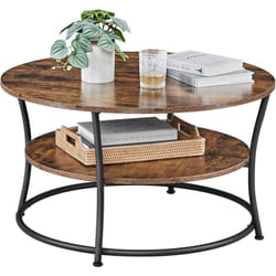 VASAGLE Table Basse, Table de Salon, Buffet Bas, 2 Niveaux, avec Étagère de Rangement, Montage Facile, Structure en Métal, Style Industriel, Marron