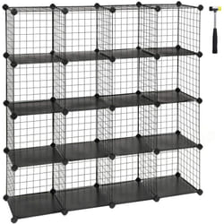 16 Cubes de Rangement en Treillis Metallique, Placard, Armoire avec Étageres Modulaires, Noir LPI44H
