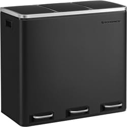 Songmics - Poubelle Cuisine, 3 x 18L, Poubelle de Tri, 3 Compartiments, Déchets, Compost, Couvercles à Fermeture en Douceur, Pédales, Seaux