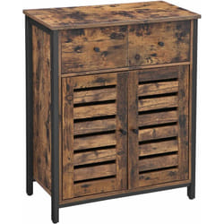 Meuble de Rangement, Placard, Buffet avec 1 tiroir et étagères, Portes à persiennes, 70 x 30 x 80 cm, Style Industriel, Marron Rustique