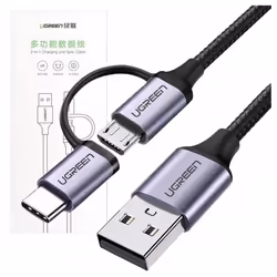 Câble Ugreen 2 En 1 Micro Usb Usb-C 24 A Pour Téléphones 1 M Pour Chargement Et Transfert De Données