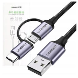 Câble Ugreen 2 En 1 Micro Usb Usb-C 24 A Pour Téléphones 1 M Pour Chargement Et Transfert De Données