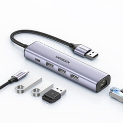 Ugreen - Adaptateur répartiteur hub multifonctionnel usb 3.0 - 3x usb Ethernet RJ-45 usb-c pd gris
