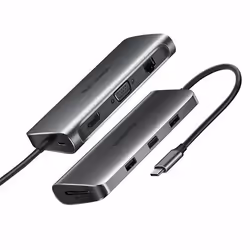 Ugreen 80133, USB 3.2 Gen 1 (3.1 Gen 1) Type-C, 3,5mm, HDMI, RJ-45, USB 3.2 Gen 1 (3.1 Gen 1) Type-A, VGA, MicroSD (TransFlas ...