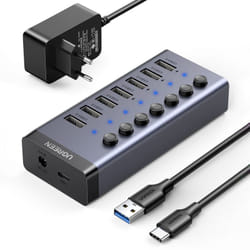 Répartiteur usb-c hub multifonctionnel 7en1 - 7x usb 3.0 pd dc 12V gris