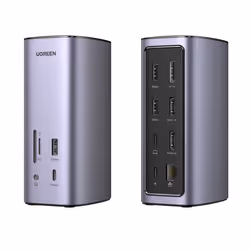 Ugreen USB-C Docking Station 12-in-1, Avec fil, Argent, MicroSD (TransFlash), Lenovo Yoga Book, Dell XPS 13 9305, MacBook Pro ...