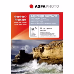 AgfaPhoto AP24050A4N, Impression à jet d'encre, A4 (210x297 mm), Gloss, 50 feuilles, 240 g/m², Blanc