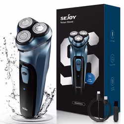 Rasoir Électrique Sans Fil SEJOY - Têtes Rotatives 3D - Rechargeable - Écran LCD - Bleu