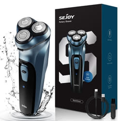 Rasoir Électrique Sans Fil SEJOY - Têtes Rotatives 3D - Rechargeable - Écran LCD - Bleu