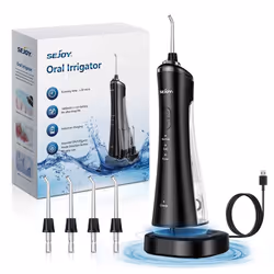 Hydropulseur Jet Dentaire sans Fil SEJOY - 3 Modes - 4 embouts - 170ML - Noir