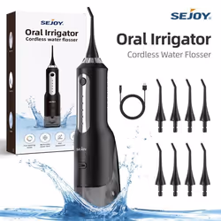 Hydropulseur SEJOY Professionnel rechargeable 270ml IPX7 5 modes 8 embouts noir
