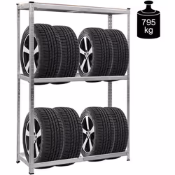 COSTWAY Étagères Garage Rangement Atelier Capacité de Charge Lourde 795KG à 3 Niveaux Stockage pour Pneus Rayonnage en Acier