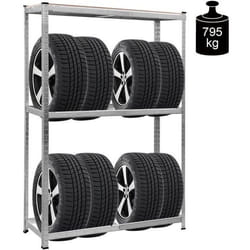 COSTWAY Étagères Garage Rangement Atelier Capacité de Charge Lourde 795KG à 3 Niveaux Stockage pour Pneus Rayonnage en Acier