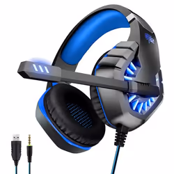 Casque gamer OVLENG GT82 bleu avec micro et retro éclairage LED - Haut-parleur 50mm - Contrôle du volume