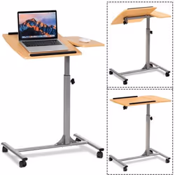 COSTWAY Table de Lit à Roulettes Portable Table pour Ordinateur Hauteur Réglable avec Support de Souris Plateau Inclinable