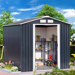 COSTWAY Abri de Jardin en Métal 271m² Cabane de Rangement à Outils 213x127x185CM avec Porte Coulissante2 Fenêtres de Ventilat ...