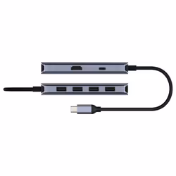 Cudy UH500 hub & concentrateur USB 3.2 Gen 1 (3.1 Gen 1) Type-C 5000 Mbit/s Gris, Argent
