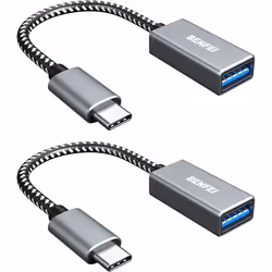 Adaptateur USB C vers USB 3.0 Pack de 2 BENFEI Type-C vers USB[Coque en Aluminium et câble en Nylon]