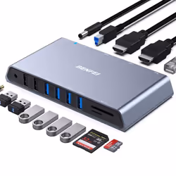 BENFEI Station daccueil USB 3.0 12 en 1 avec double écran HDMI/6 ports USB/lecteur de carte SD/TF