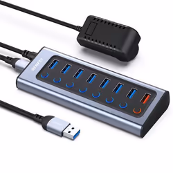 BENFEI Hub USB alimenté hub répartiteur USB 3.0 8 ports (7 ports de transfert de données plus rapides + 1 port de charge)