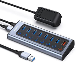 BENFEI Hub USB alimenté hub répartiteur USB 3.0 8 ports (7 ports de transfert de données plus rapides + 1 port de charge)