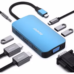 Hub USB - Non spécifié - 8 en 1 - 2 HDMI - 1 VGA - 3 Ports USB 3.0