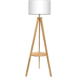 Lampadaire Trépied en Bois TOMONS avec Tablette et Ampoule E27 8W - Style Scandinave