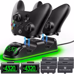 Chargeur de Manette - Xbox - Rechargeable - 2 Batteries - Station de Charge - Indicateurs LED