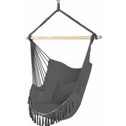 VOUNOT® Chaise hamac suspendue à franges - Siège balançoire en coton doux avec 2 coussins - Portable pour intérieur et extérieur - Gris