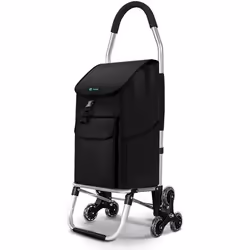 VOUNOT® Chariot de courses 2 en 1 pliable aluminium - caddie et diable - sac imperméable - 6 roues monte escalier - noir