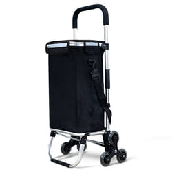 VOUNOT® Chariot de courses 3 en 1 pliable aluminium - sac imperméable avec compartiment isotherme - 6 roues monte escalier - noir