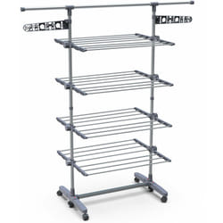 Séchoir à linge inox robuste pliable - étendoir mobile 4 niveaux - ailes pliables - barre télescopique extensible - Vounot