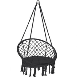 Vounot - Chaise hamac suspendu à franges avec coussin de siège - Fauteuil balançoire confortable - Noir