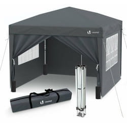 Tonnelle de jardin 3x3m pliable avec portes et fenêtres et sac de transport gris - Vounot
