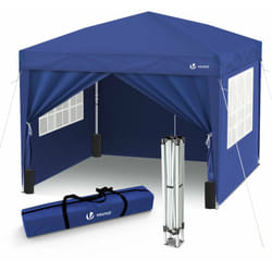 VOUNOT® Tonnelle de jardin 3x3m pliable avec portes et fenêtres et sac de transport bleu