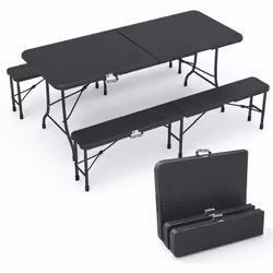 Description générale Notre ensemble comprend une grande table pliable et deux bancs longs pliables de 180 cm, parfaits pour a ...